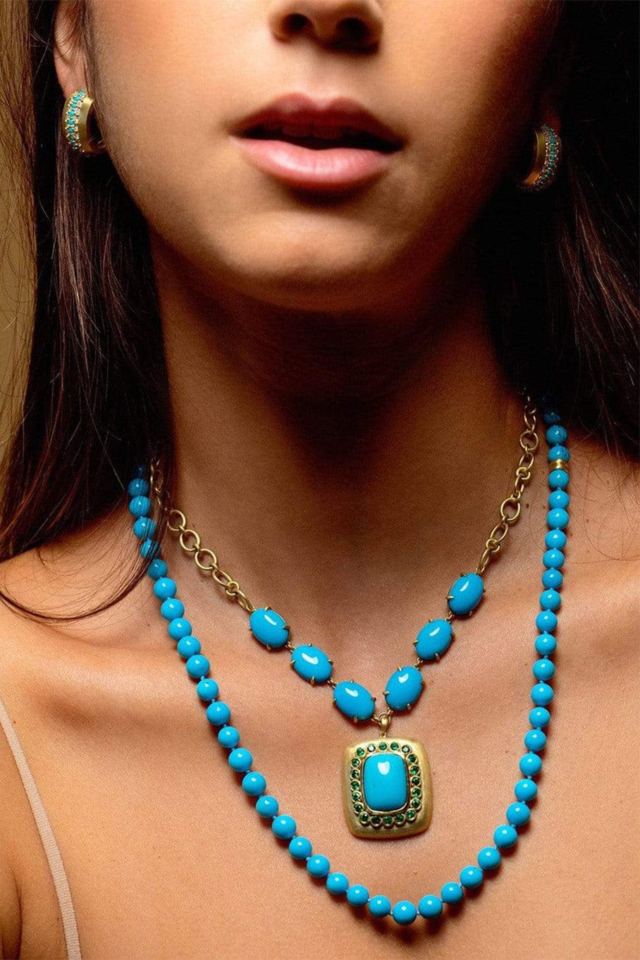 LEIGH MAXWELL-Essential Turquoise and Emerald Necklace-YELLOW GOLD
