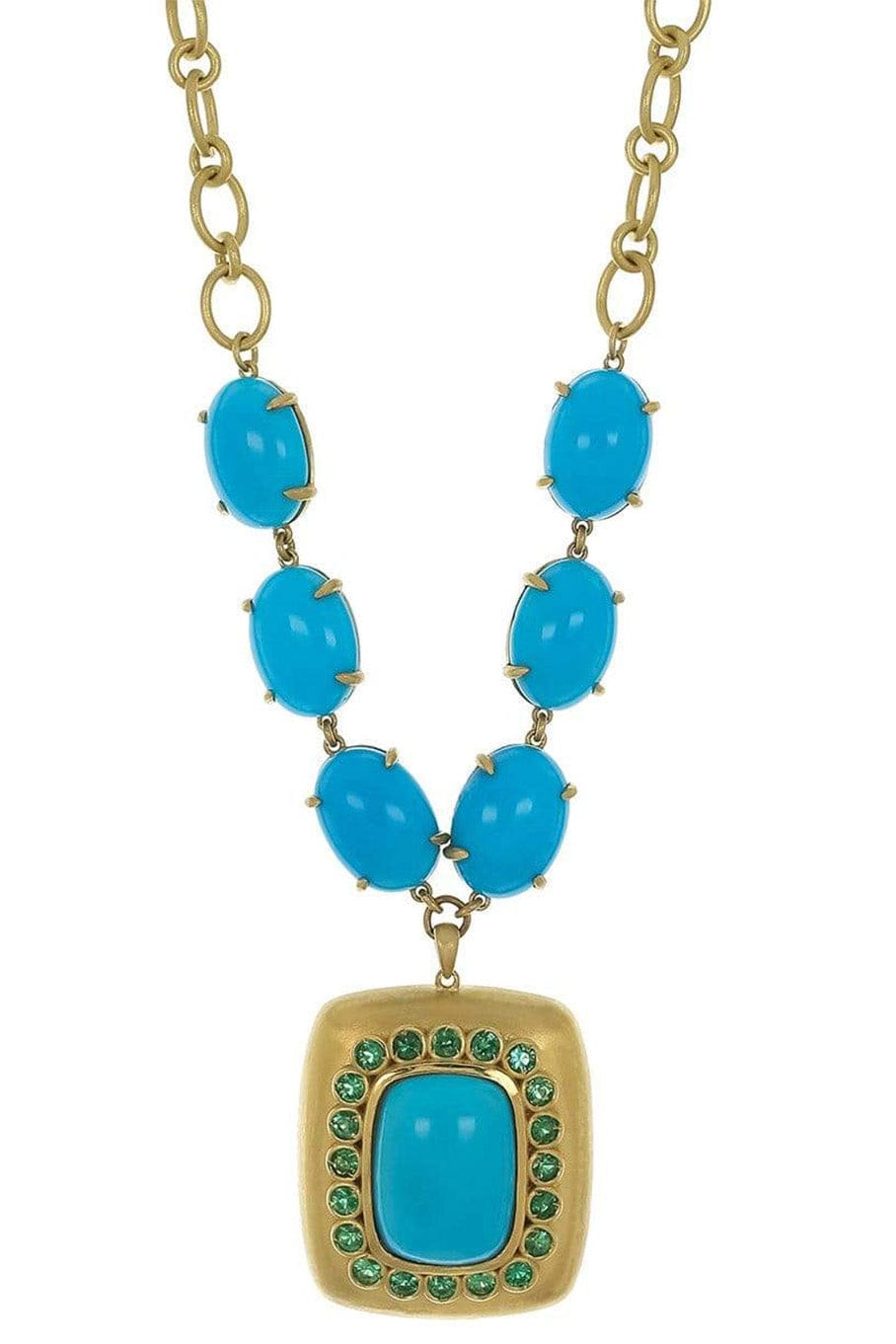 LEIGH MAXWELL-Essential Turquoise and Emerald Necklace-YELLOW GOLD