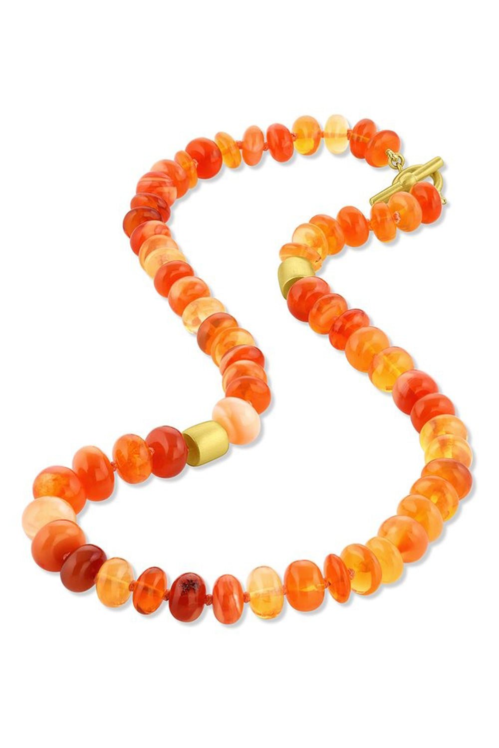 LEIGH MAXWELL-Fire Opal Bead Necklace-YELLOW GOLD