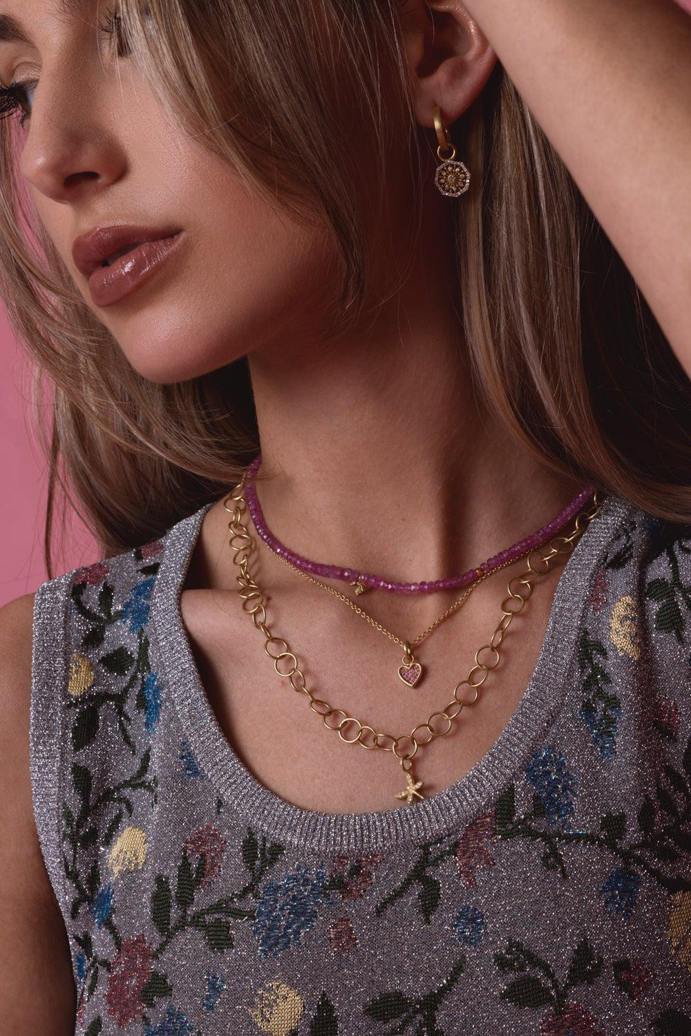 LEIGH MAXWELL-Mini Sapphire Heart Necklace-YELLOW GOLD