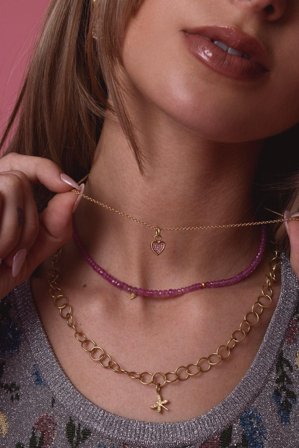 LEIGH MAXWELL-Mini Sapphire Heart Necklace-YELLOW GOLD
