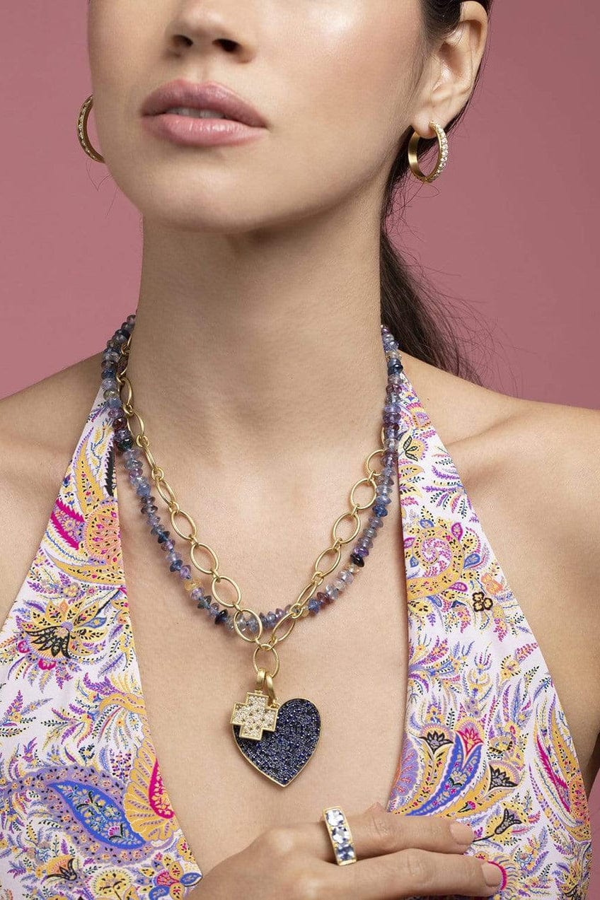 LEIGH MAXWELL-Sapphire Bead Necklace-YELLOW GOLD