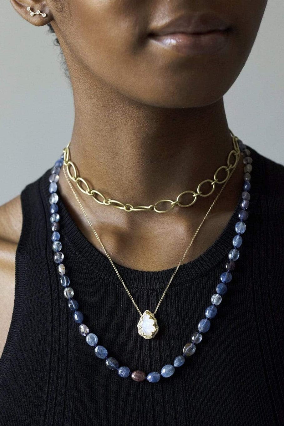 LEIGH MAXWELL-Sapphire Pebble Necklace-YELLOW GOLD