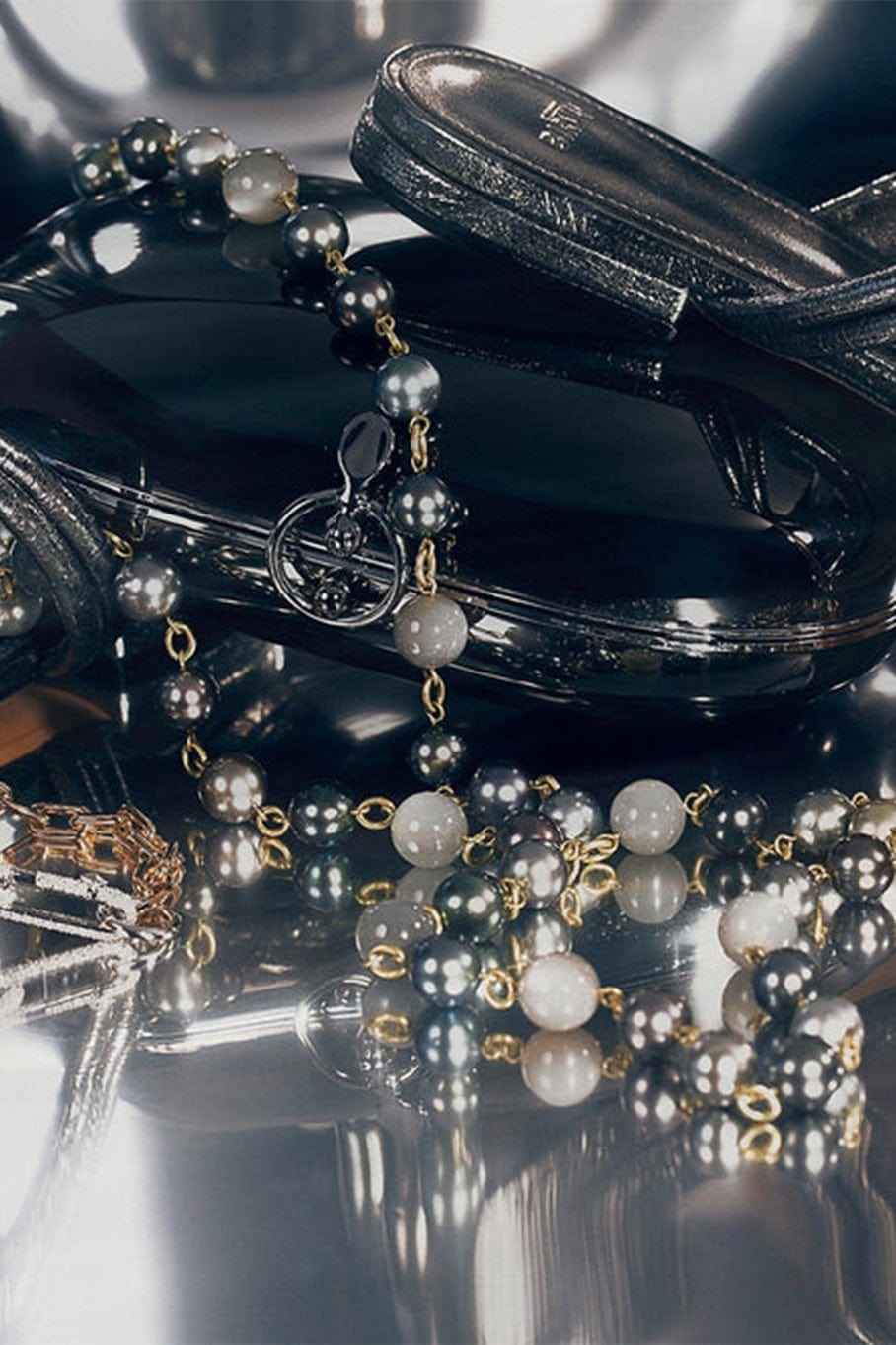 LEIGH MAXWELL-Tahitian Pearl and Grey Moonstone Necklace-YELLOW GOLD