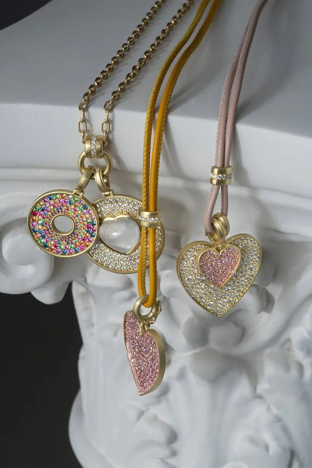 LEIGH MAXWELL-Amani Diamond Pave Pendant with Moonstone Heart-YELLOW GOLD