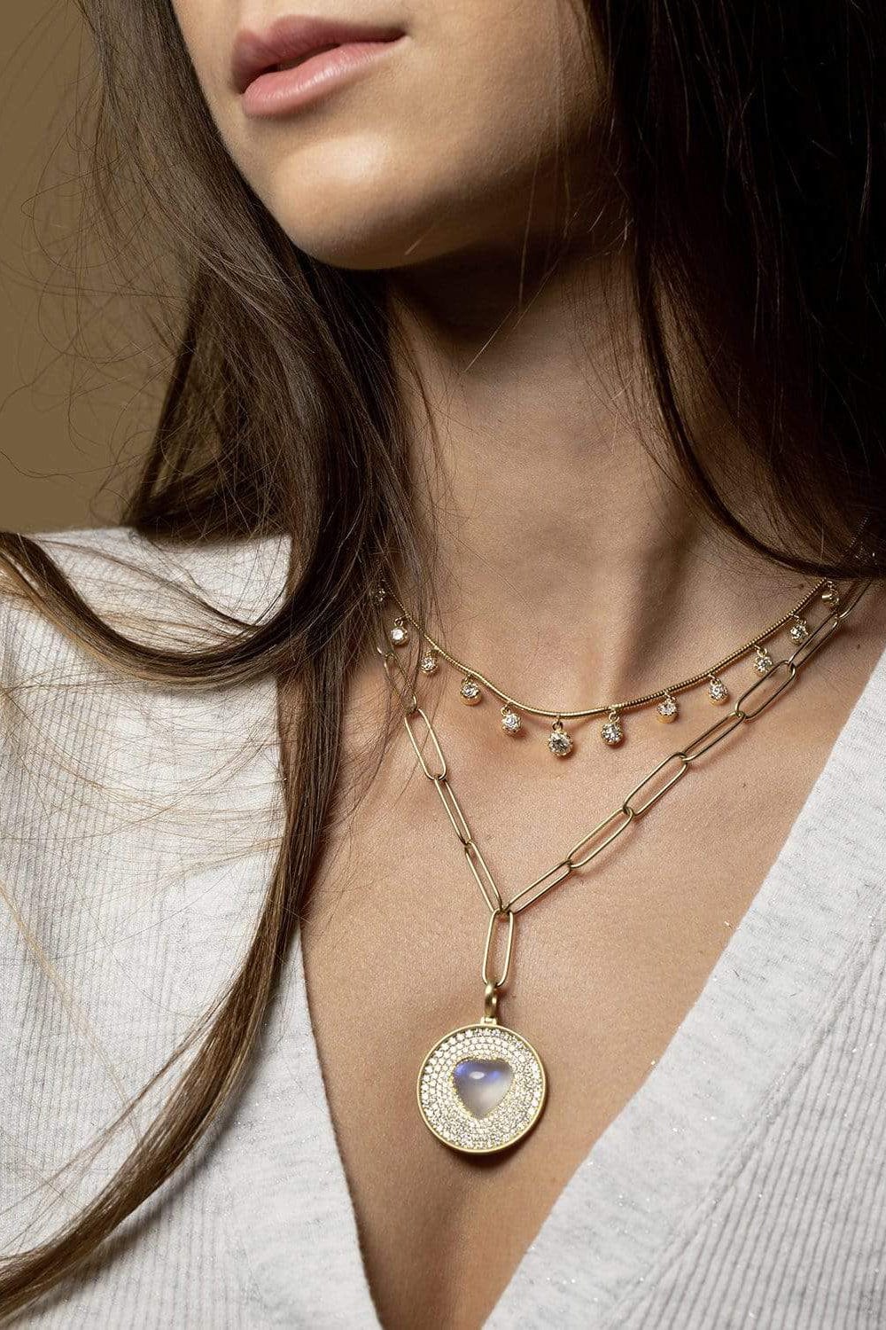 LEIGH MAXWELL-Amani Diamond Pave Pendant with Moonstone Heart-YELLOW GOLD