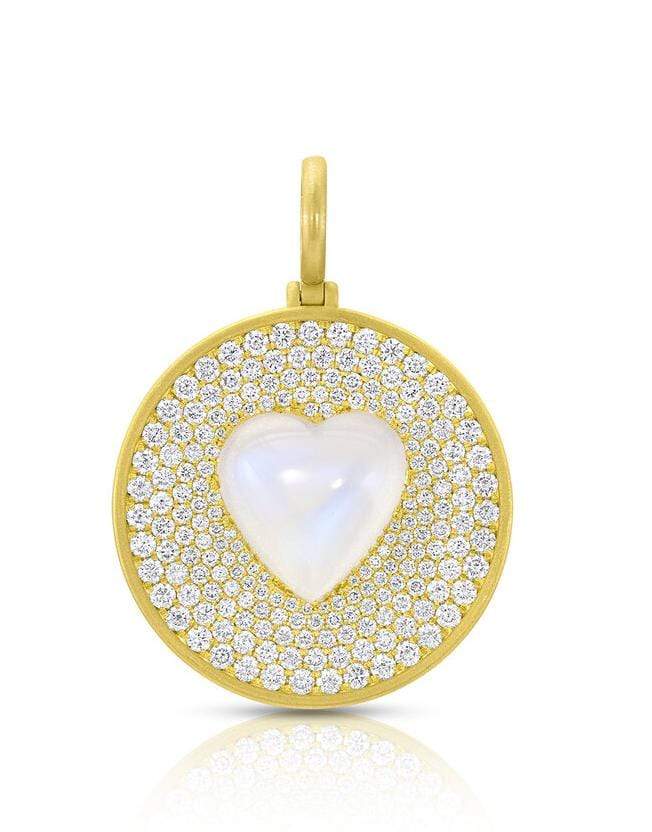 LEIGH MAXWELL-Amani Diamond Pave Pendant with Moonstone Heart-YELLOW GOLD
