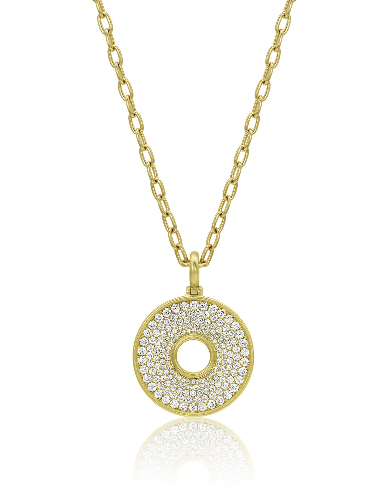 LEIGH MAXWELL-Amani Pave Disk Reversed Engraved Pendant-YELLOW GOLD
