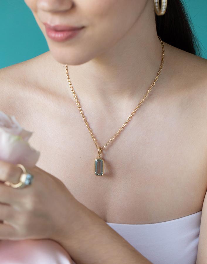 LEIGH MAXWELL-Aquamarine Bar Pendant-YELLOW GOLD