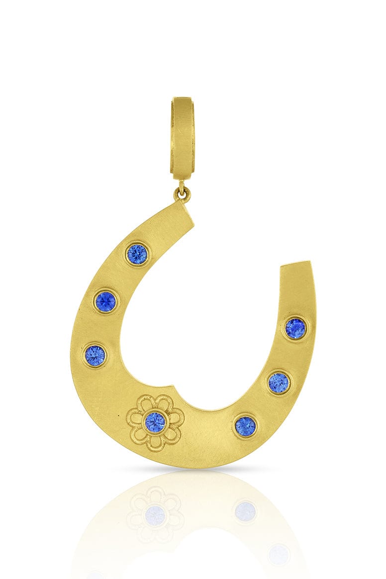 Blue Sapphire Horseshoe Pendant