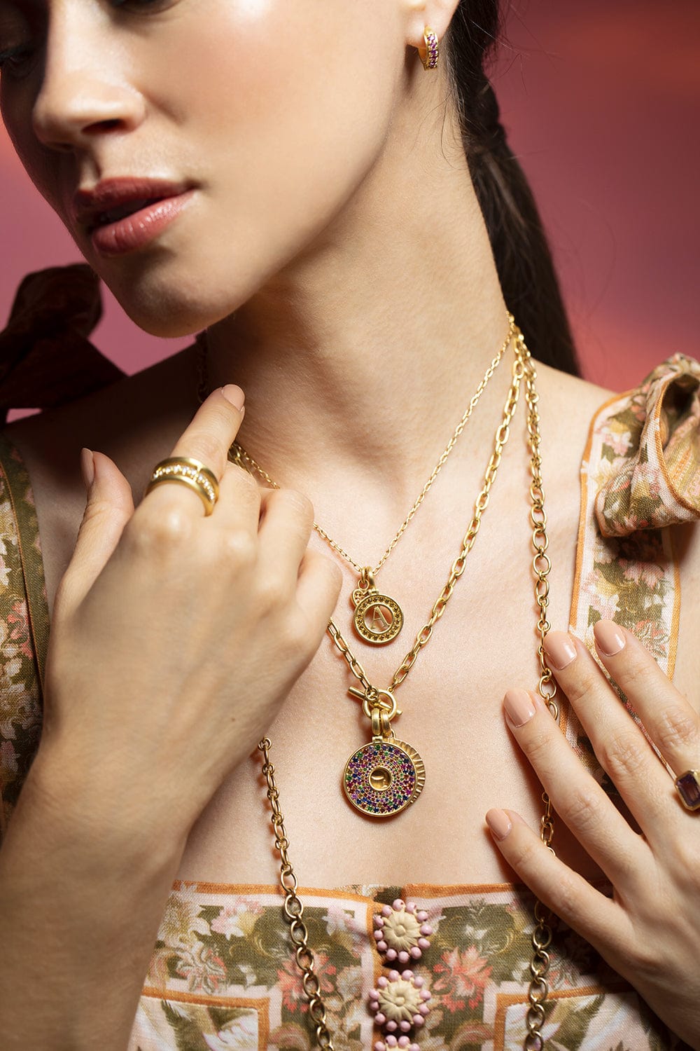 LEIGH MAXWELL-Confetti Pave Amani Pendant-YELLOW GOLD