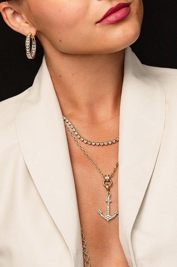 LEIGH MAXWELL-Diamond Anchor Pendant-YELLOW GOLD