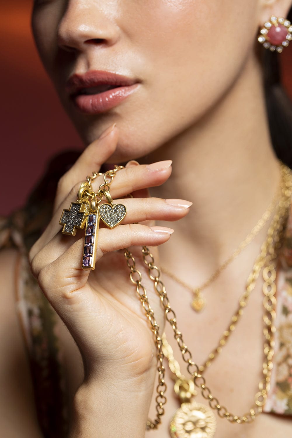 LEIGH MAXWELL-Diamond Pave Cross Pendant-YELLOW GOLD