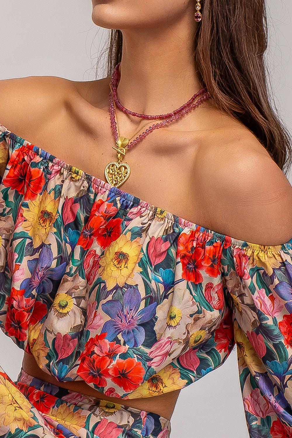 Diamond Pink Sapphire Flora Heart Pendant-YELLOW GOLD-JEWELRYFINE JEWELPENDANT-LEIGH MAXWELL