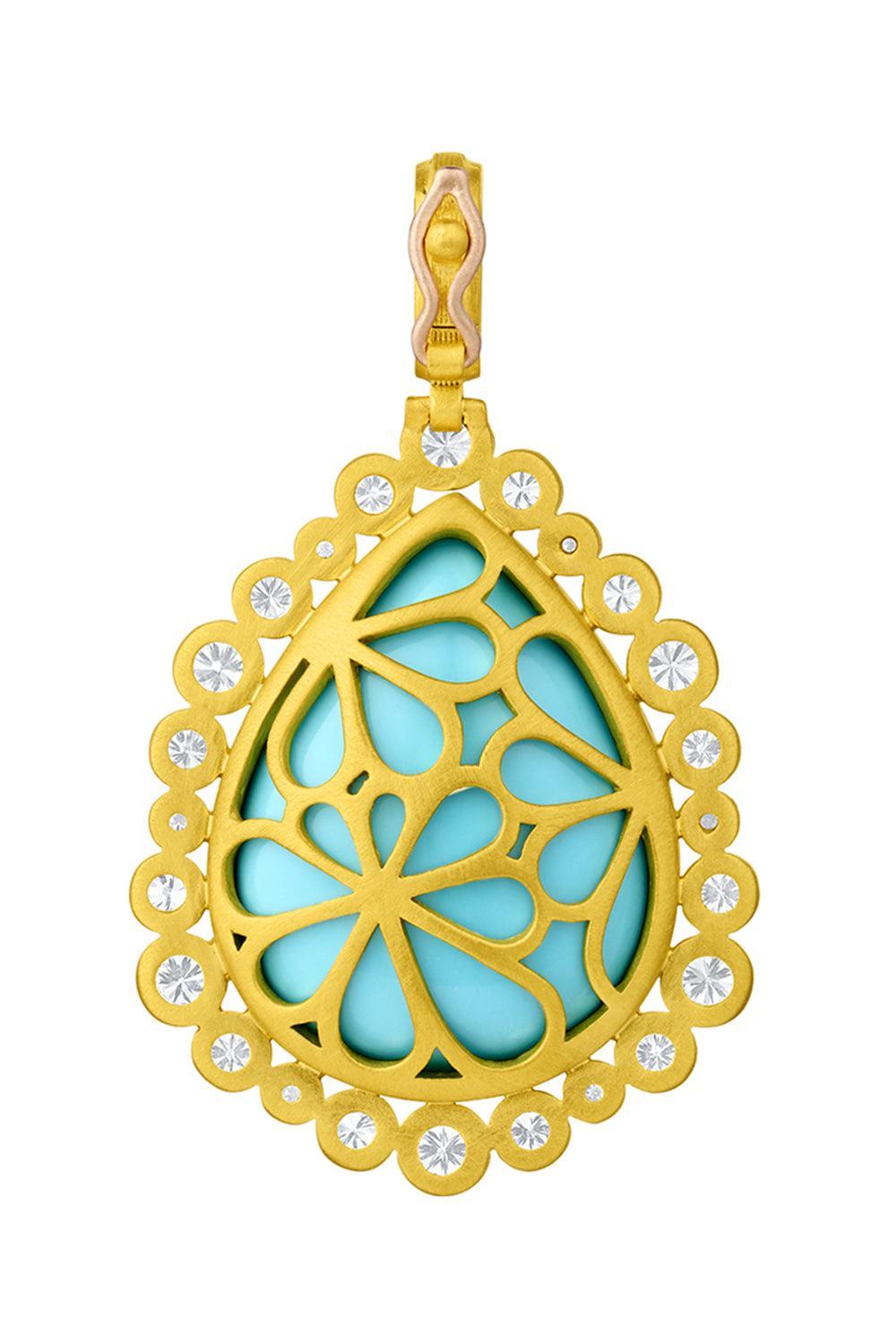Diamond Turquoise Mermaid Pear Pendant-YELLOW GOLD-JEWELRYFINE JEWELPENDANT-LEIGH MAXWELL