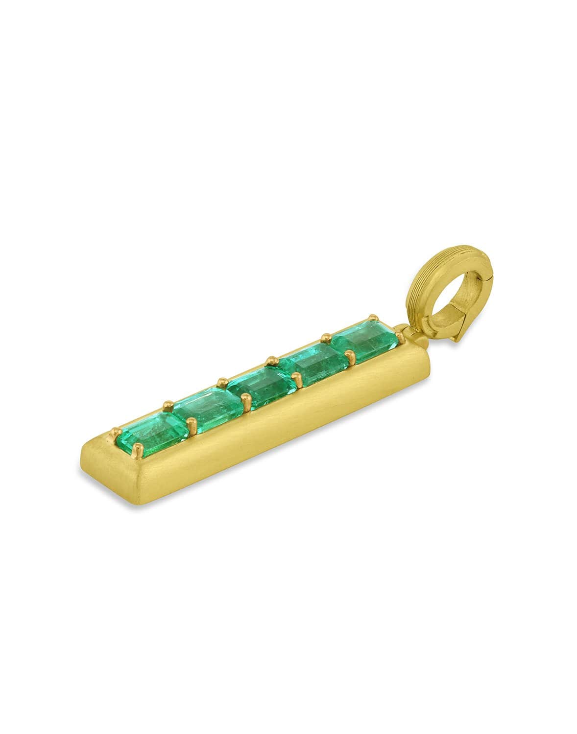 LEIGH MAXWELL-Emerald Five Stone Bar Pendant-YELLOW GOLD
