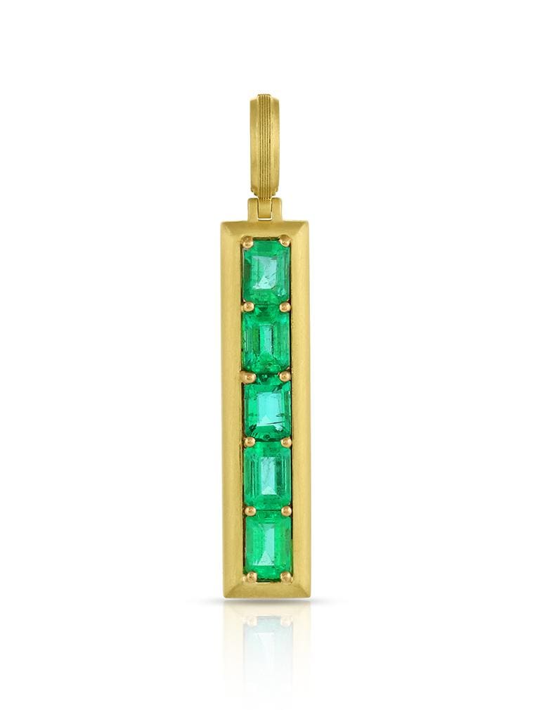 LEIGH MAXWELL-Emerald Five Stone Bar Pendant-YELLOW GOLD