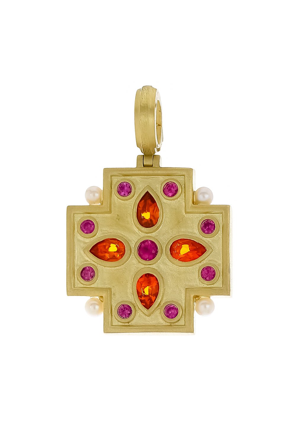 LEIGH MAXWELL-Fire Opal Ruby Cross Pendant-YELLOW GOLD