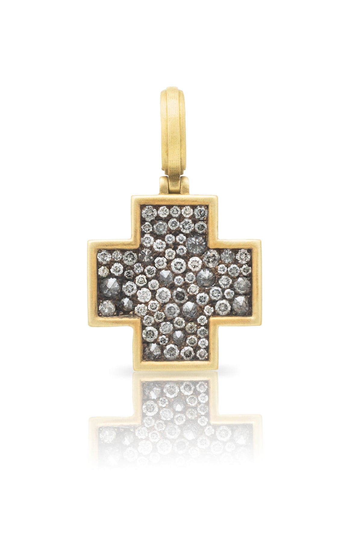 LEIGH MAXWELL-Grey Diamond Pave Cross Pendant-YELLOW GOLD