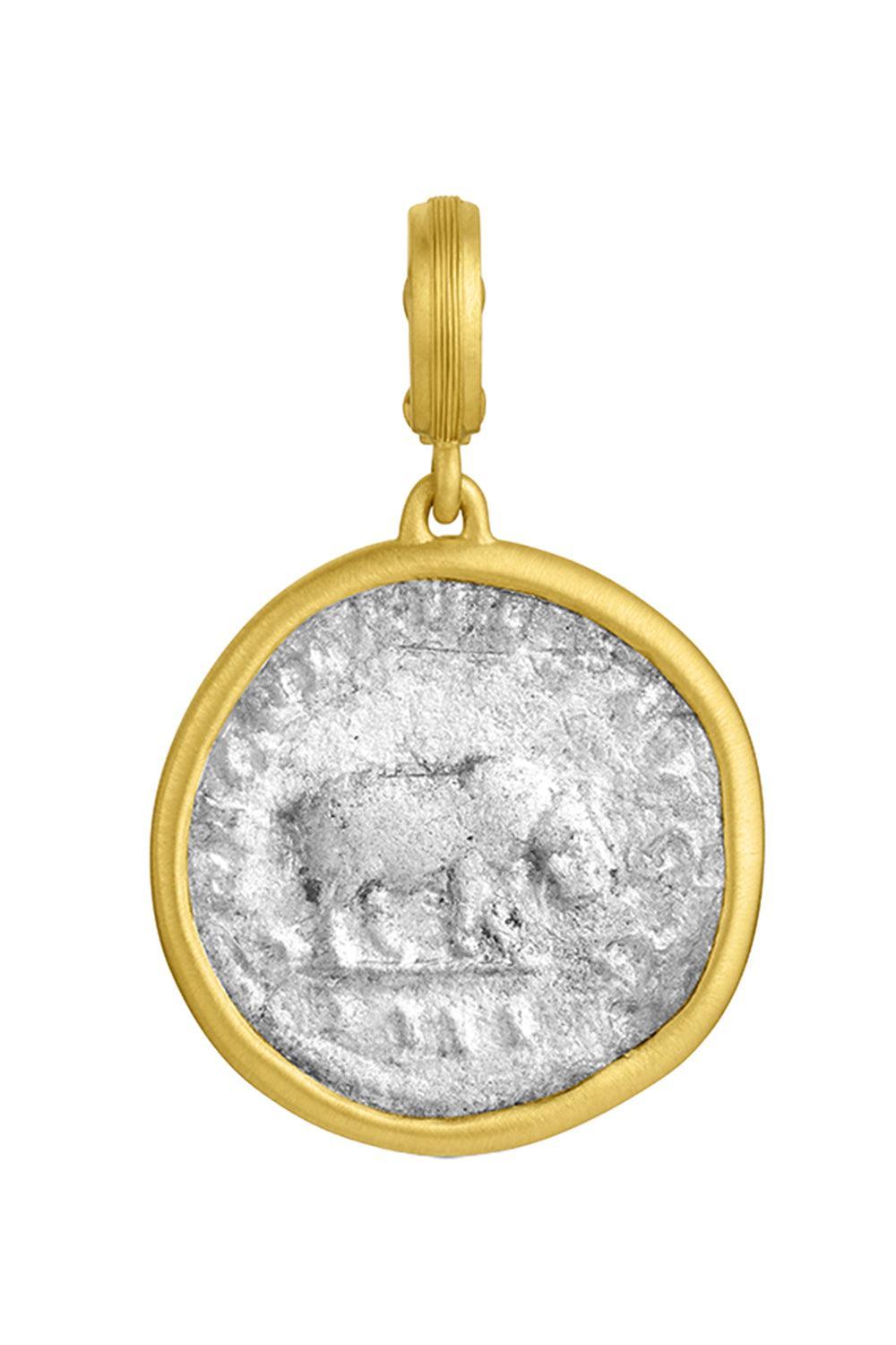  Hippo Ancient Silver Coin Pendant-YELLOW GOLD-JEWELRYFINE JEWELPENDANT-LEIGH MAXWELL 