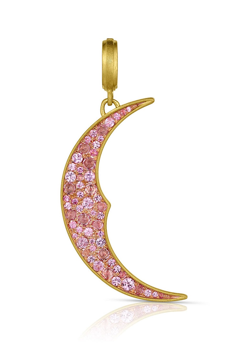 LEIGH MAXWELL-Pink Sapphire Crescent Moon Pendant-YELLOW GOLD