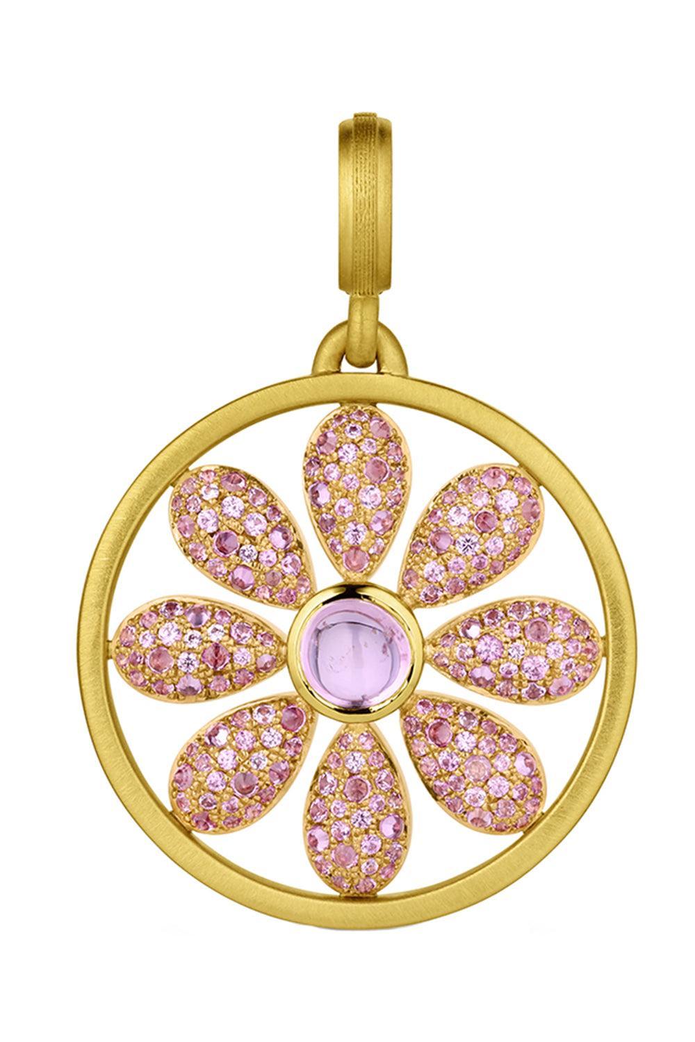 Pink Sapphire Diamond Flora Pendant-YELLOW GOLD-JEWELRYFINE JEWELPENDANT-LEIGH MAXWELL