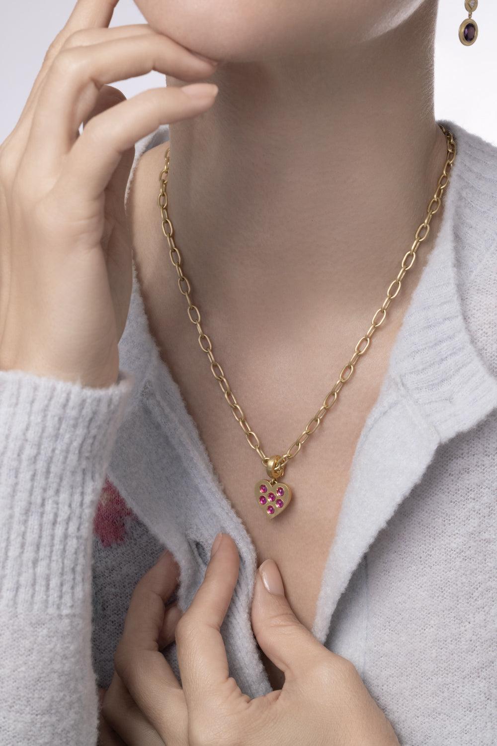 Pink Sapphire Small Heart Pendant-YELLOW GOLD-JEWELRYFINE JEWELPENDANT-LEIGH MAXWELL