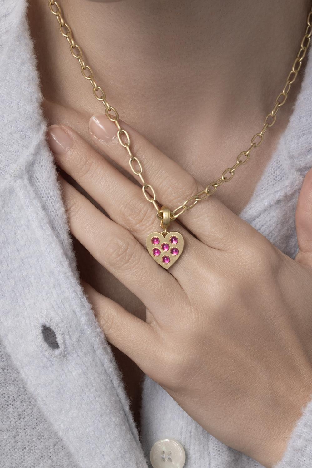 Pink Sapphire Small Heart Pendant-YELLOW GOLD-JEWELRYFINE JEWELPENDANT-LEIGH MAXWELL