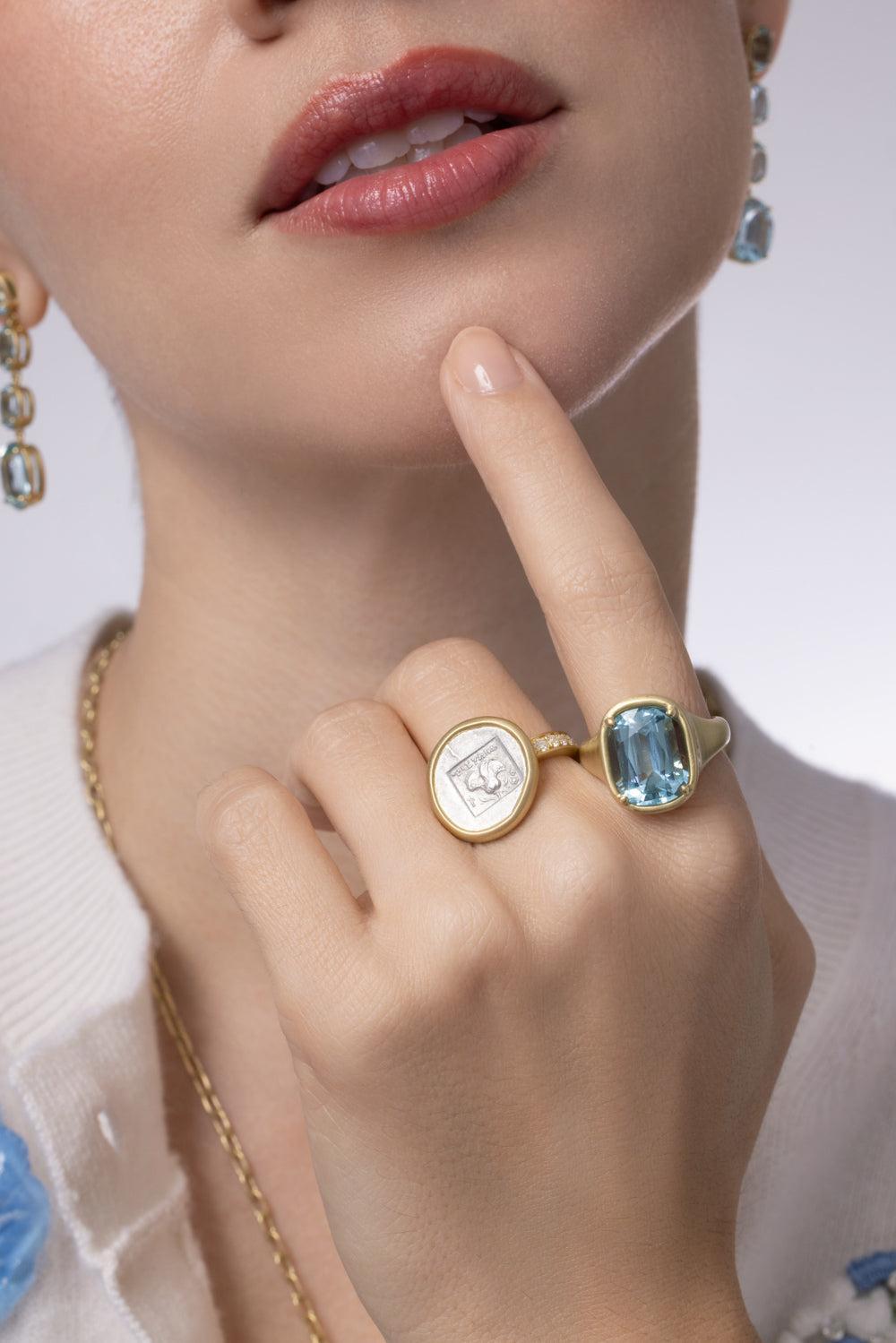 Caria Islands Rhodes Ar Drachm Ancient Coin Ring-YELLOW GOLD-7-JEWELRYFINE JEWELRING-LEIGH MAXWELL