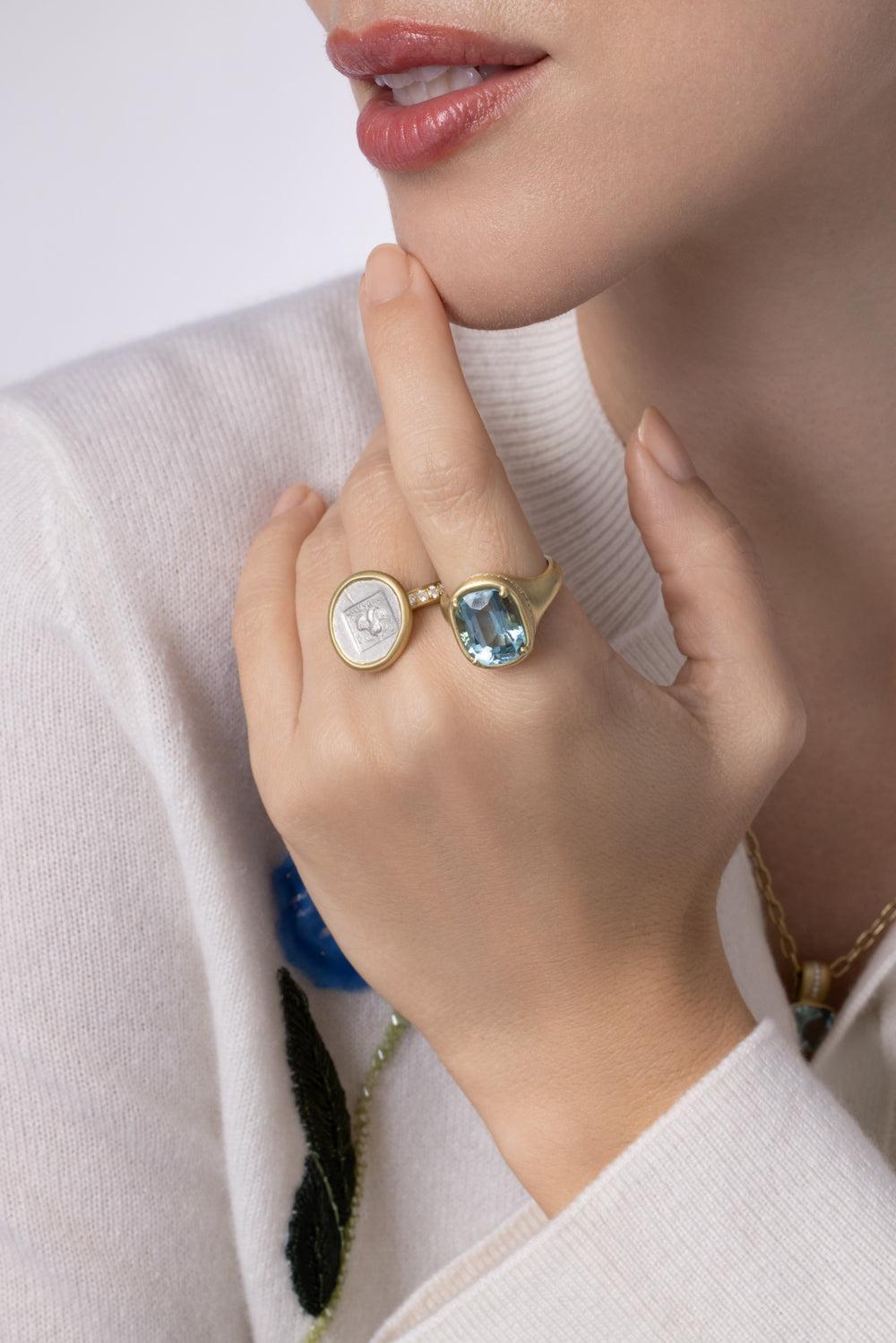 Caria Islands Rhodes Ar Drachm Ancient Coin Ring-YELLOW GOLD-7-JEWELRYFINE JEWELRING-LEIGH MAXWELL