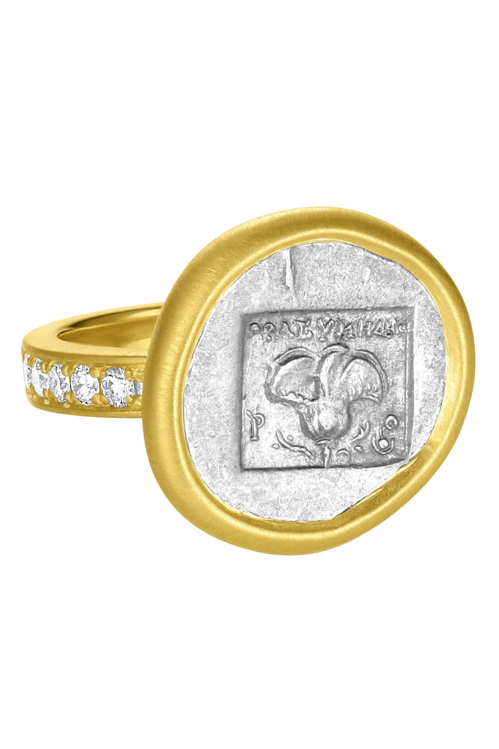 Diamond Caria Islands Rhodes Ar Drachm Ancient Coin Ring-YELLOW GOLD-7-JEWELRYFINE JEWELRING-LEIGH MAXWELL