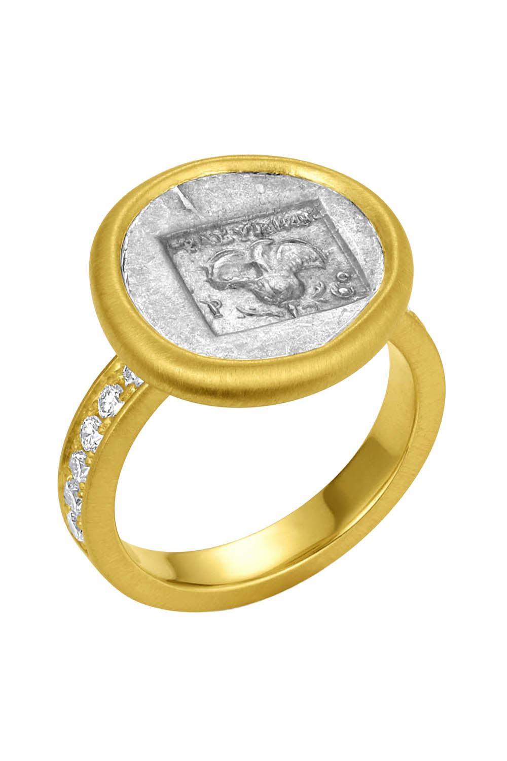 Diamond Caria Islands Rhodes Ar Drachm Ancient Coin Ring-YELLOW GOLD-7-JEWELRYFINE JEWELRING-LEIGH MAXWELL