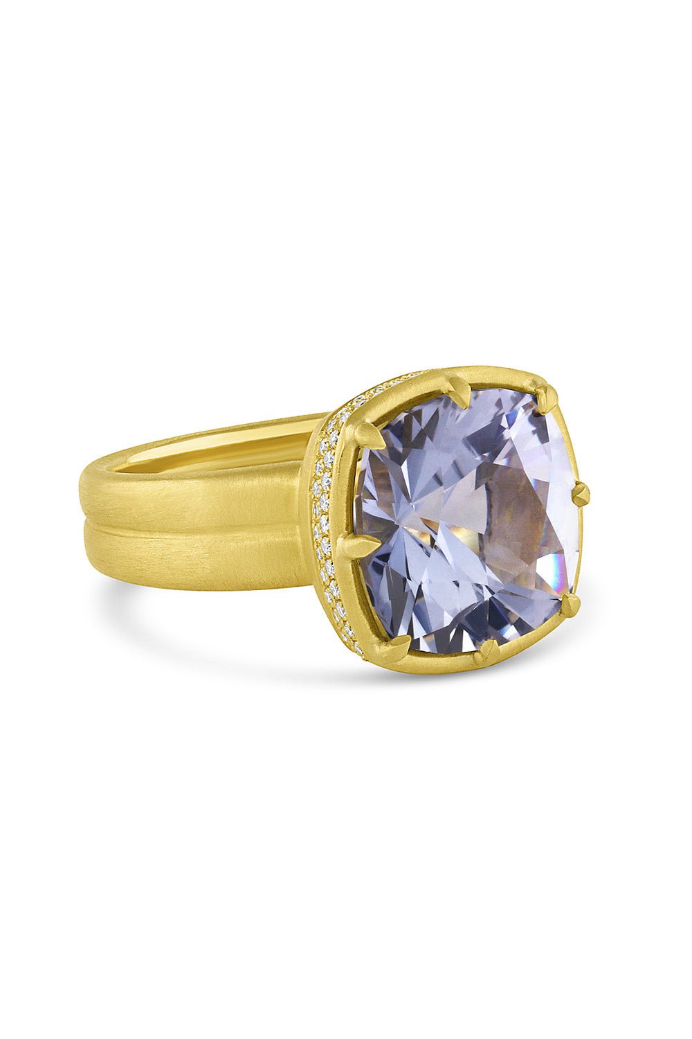 LEIGH MAXWELL-Cushion Beryl 8 Prong Ring-YELLOW GOLD