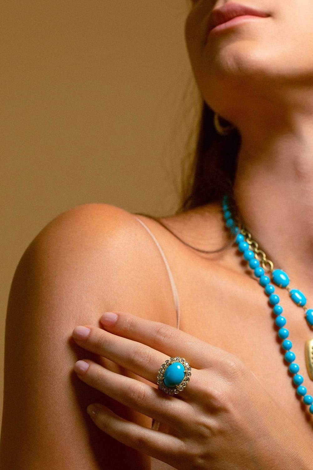 LEIGH MAXWELL-East/West Turquoise and Diamond Ring-YELLOW GOLD