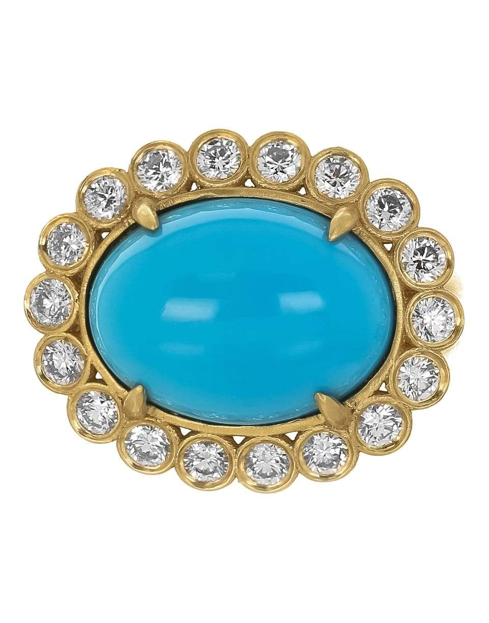  LEIGH MAXWELL-East/West Turquoise and Diamond Ring-YELLOW GOLD 