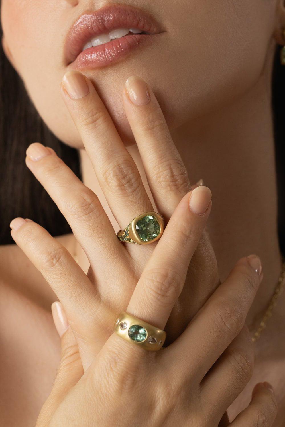 LEIGH MAXWELL-Green Tourmaline Tilly Ring-YELLOW GOLD