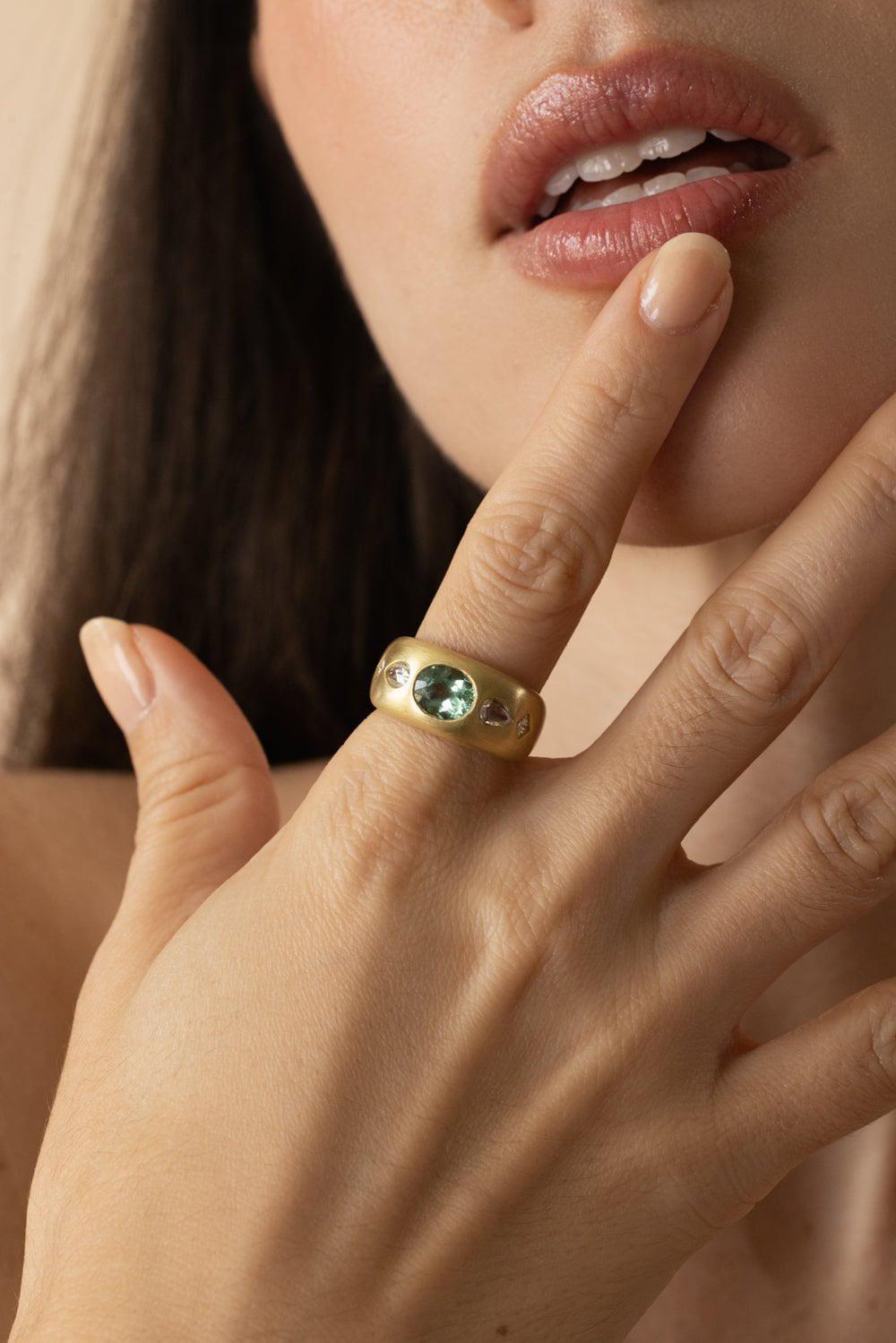 LEIGH MAXWELL-Green Tourmaline Tilly Ring-YELLOW GOLD