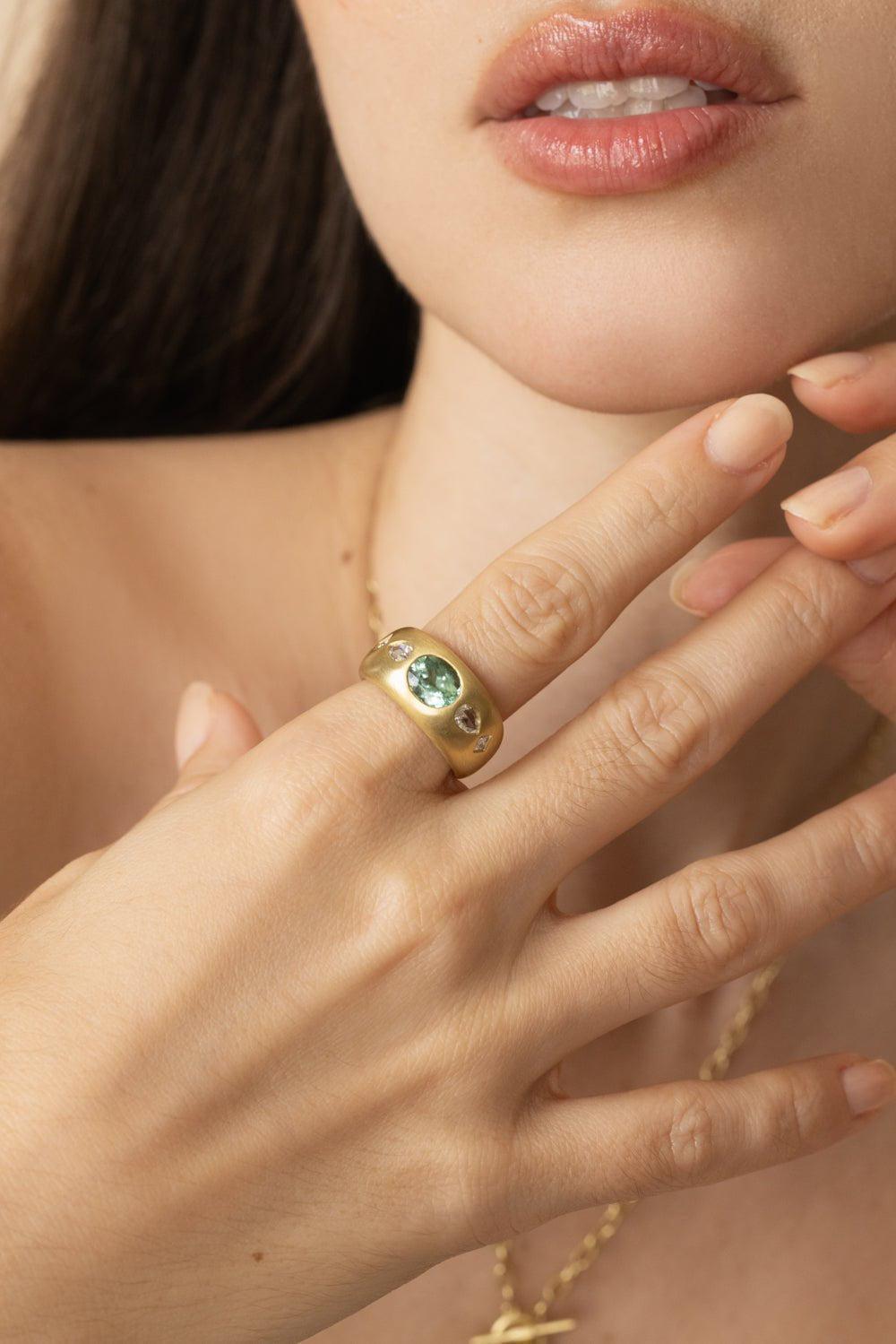 LEIGH MAXWELL-Green Tourmaline Tilly Ring-YELLOW GOLD