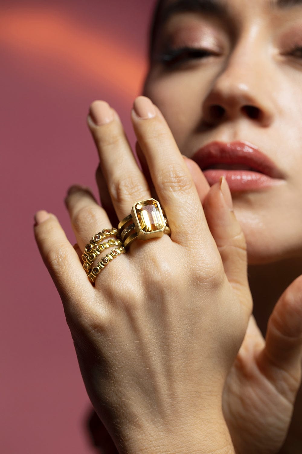 LEIGH MAXWELL-Malaia Garnet Ulaini Eternity Band-YELLOW GOLD