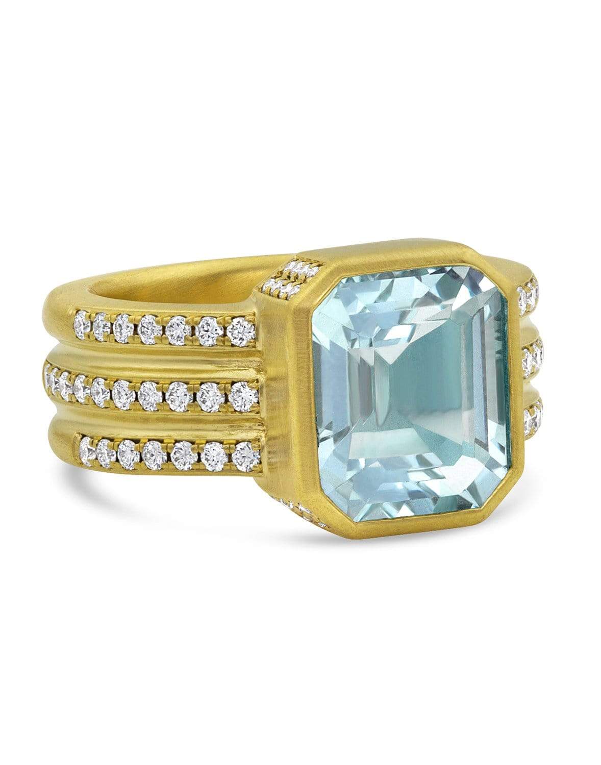 LEIGH MAXWELL-Wide Aquamarine and Diamond Ring-YELLOW GOLD