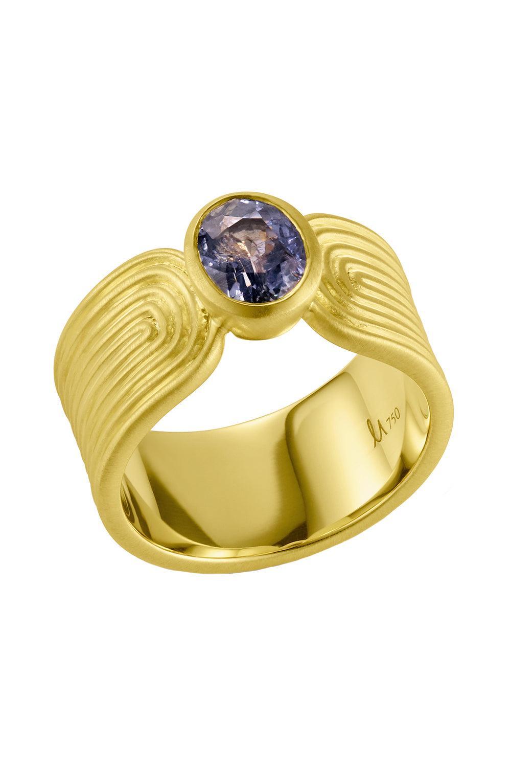 Blue Sapphire Ridged Band Ring-YELLOW GOLD-7.5-JEWELRYFINE JEWELRING-LEIGH MAXWELL
