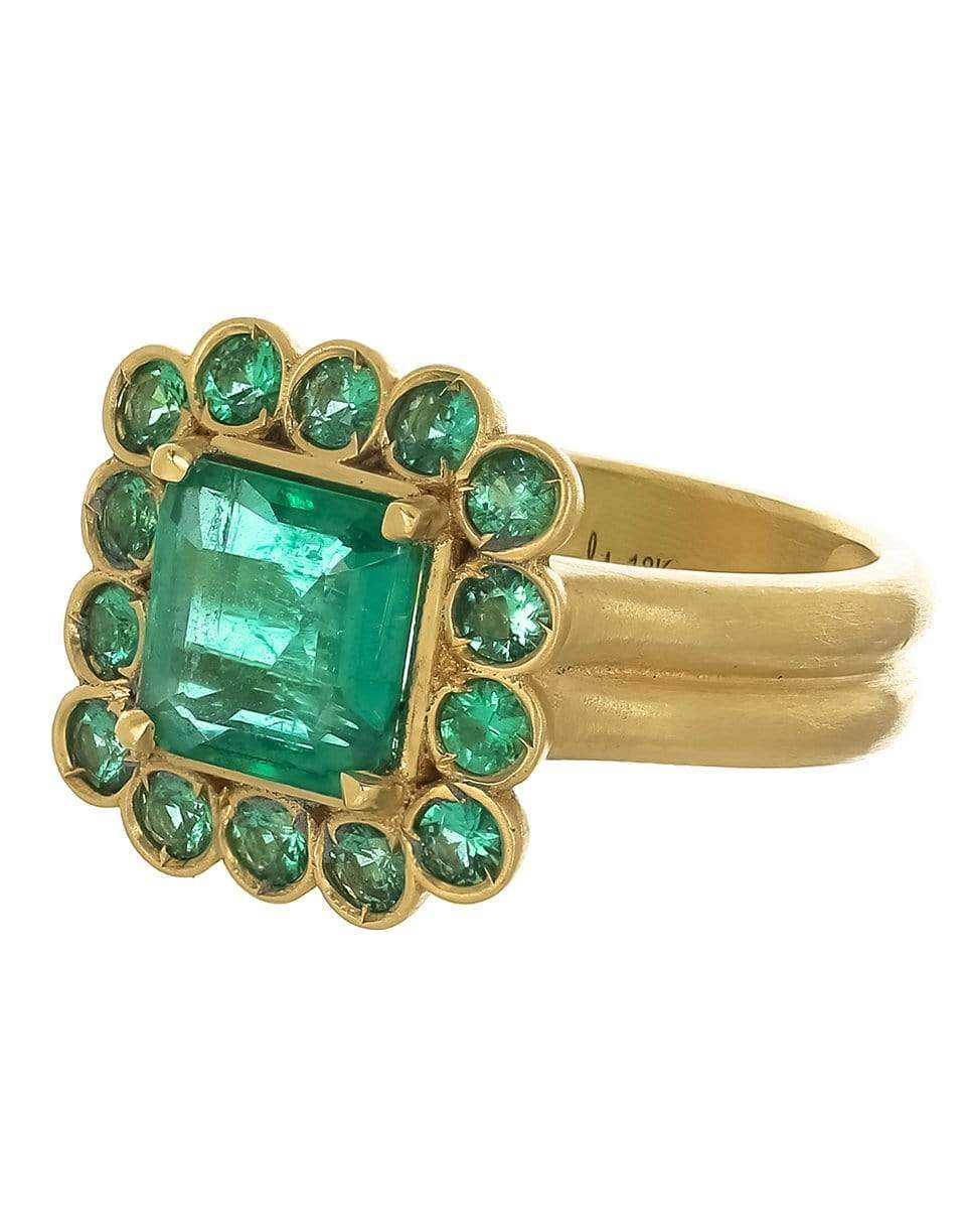 LEIGH MAXWELL-Emerald Halo Double Band Ring-YELLOW GOLD