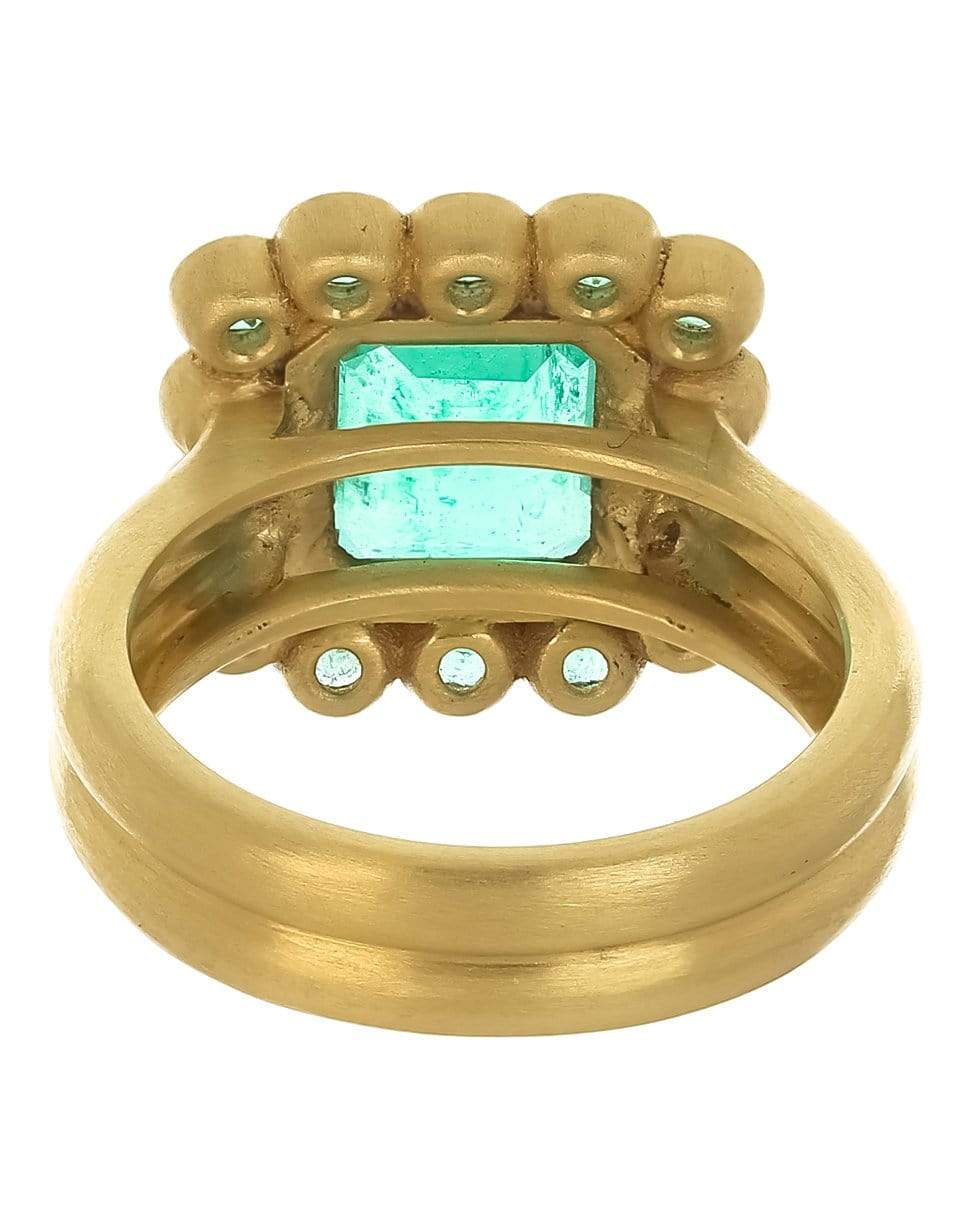 LEIGH MAXWELL-Emerald Halo Double Band Ring-YELLOW GOLD