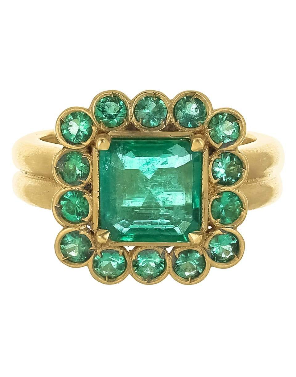 LEIGH MAXWELL-Emerald Halo Double Band Ring-YELLOW GOLD