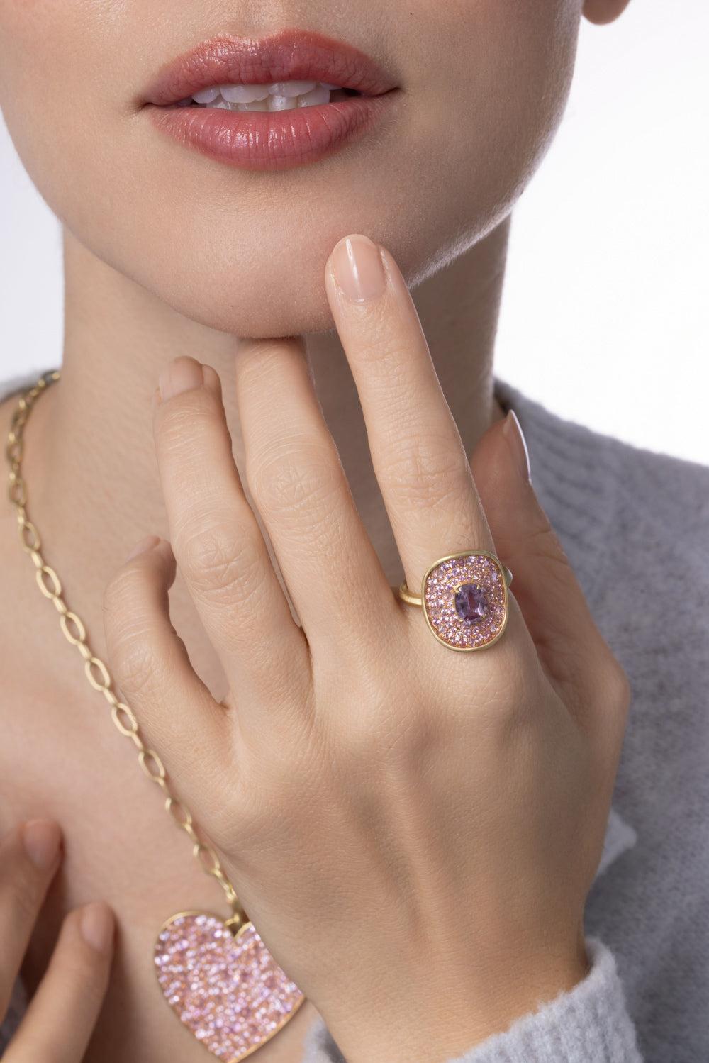 Pink Sapphire New Shield Ring-YELLOW GOLD-7.5-JEWELRYFINE JEWELRING-LEIGH MAXWELL