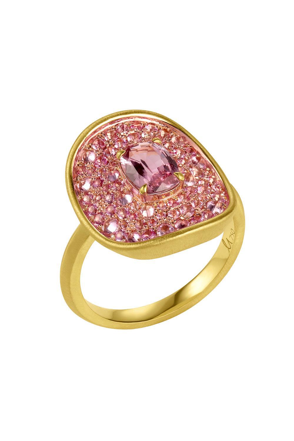 Pink Sapphire New Shield Ring-YELLOW GOLD-7.5-JEWELRYFINE JEWELRING-LEIGH MAXWELL