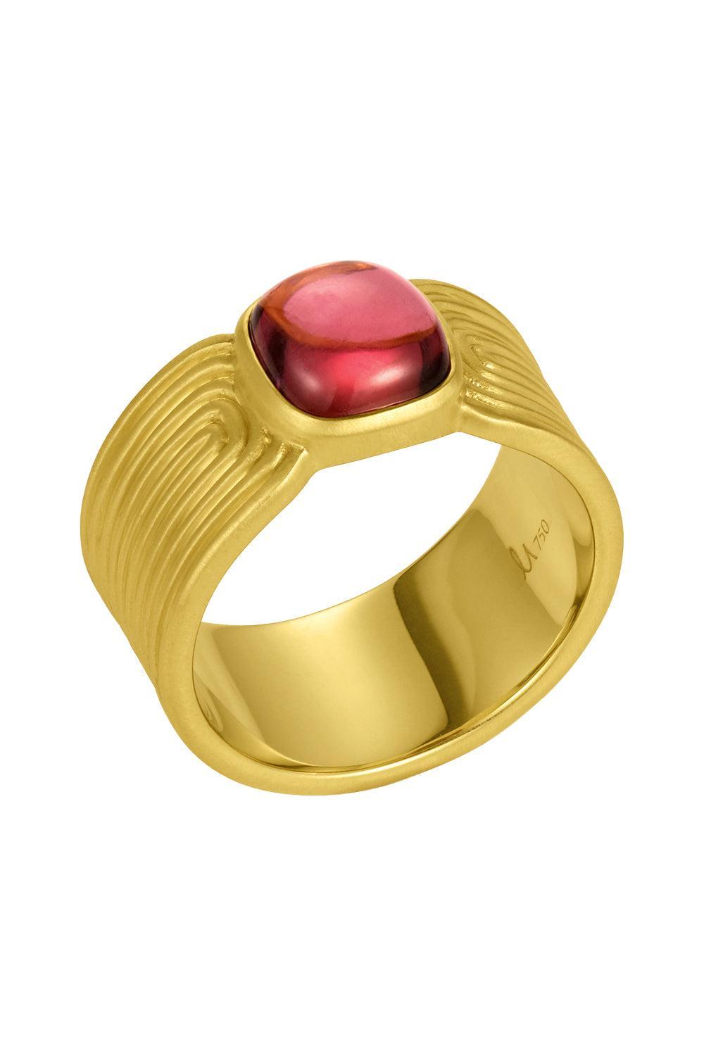 Pink Tourmaline Cabochon Ridge Band Ring-YELLOW GOLD-7.5-JEWELRYFINE JEWELRING-LEIGH MAXWELL
