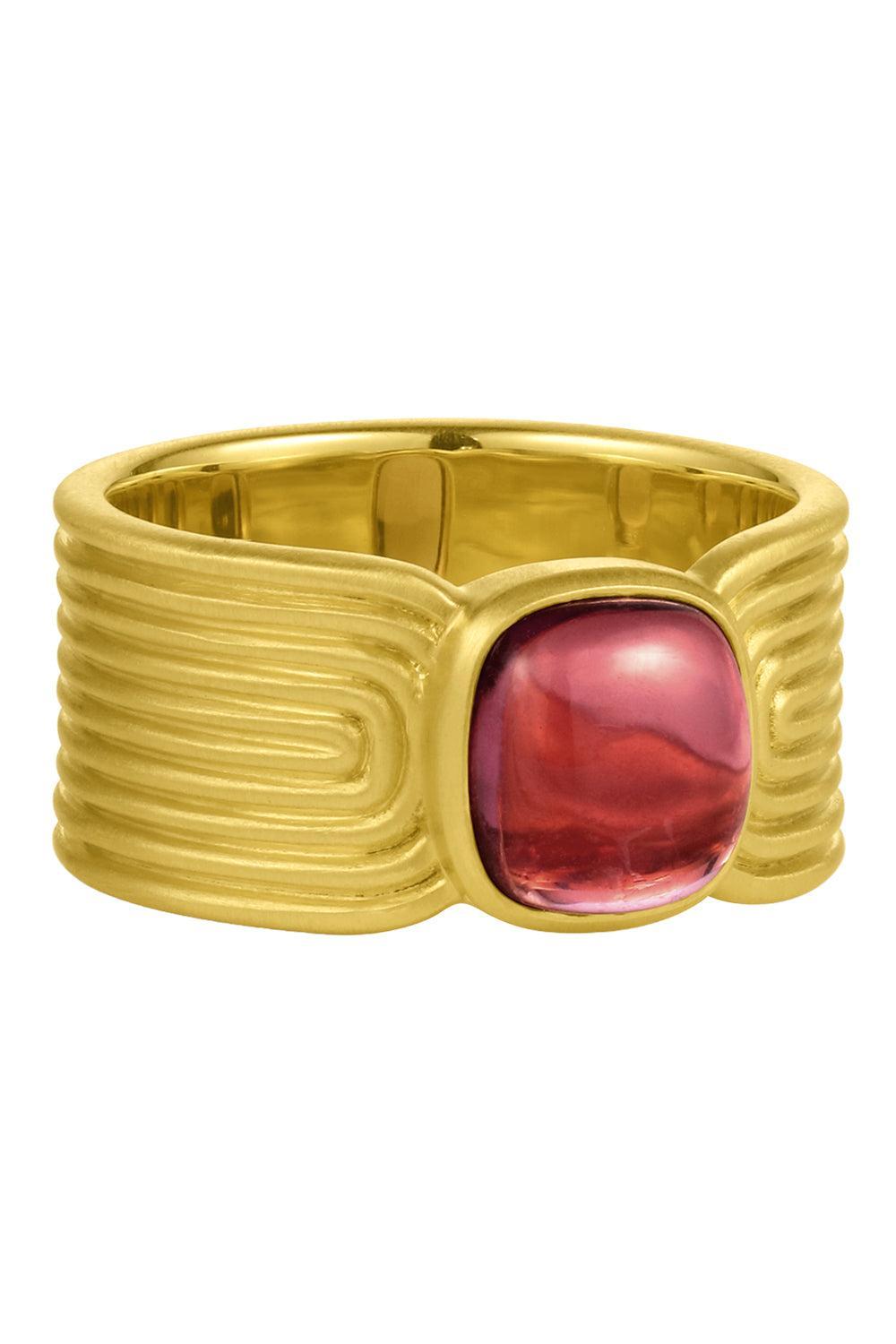 Pink Tourmaline Cabochon Ridge Band Ring-YELLOW GOLD-7.5-JEWELRYFINE JEWELRING-LEIGH MAXWELL