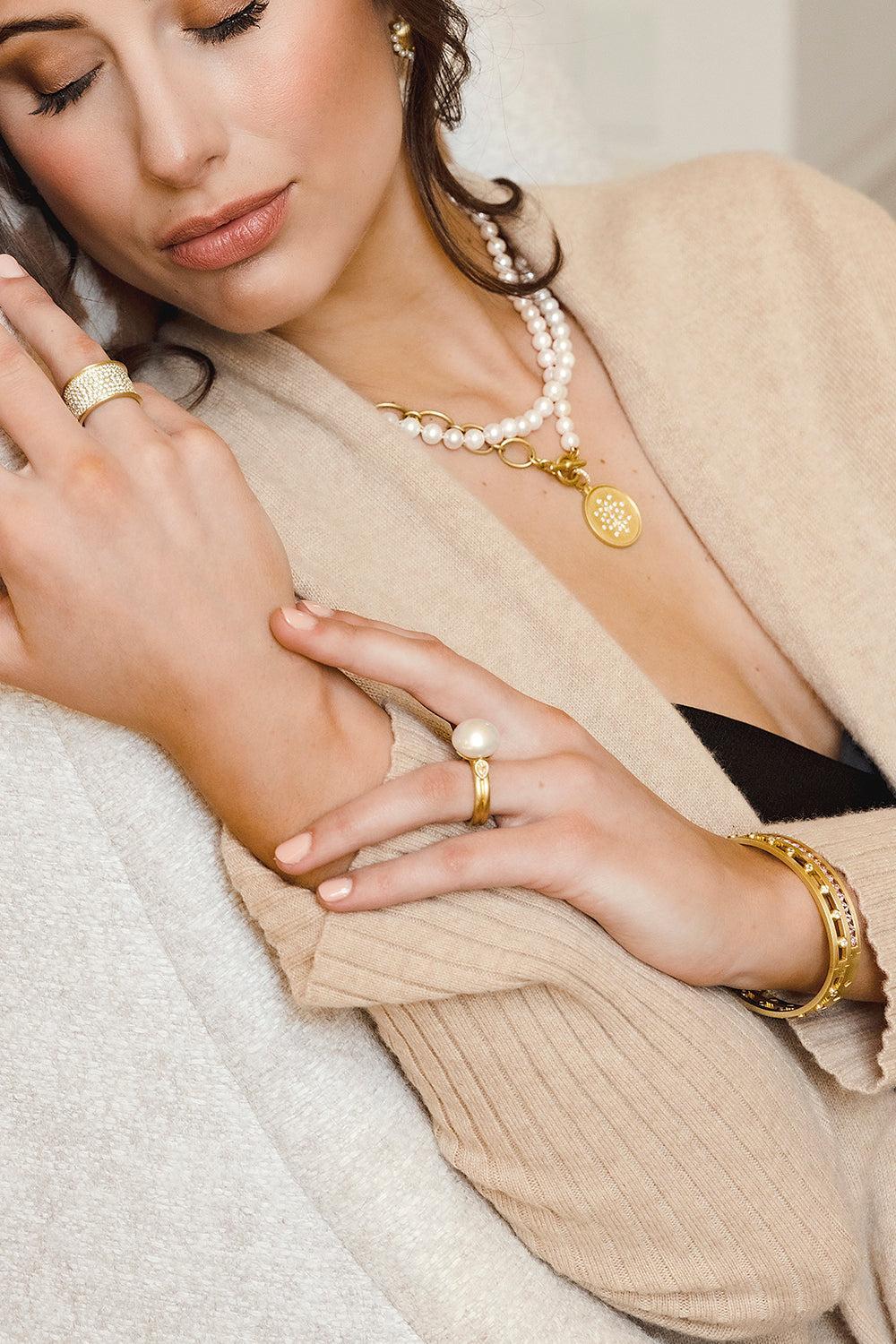 South Seas Pearl Diamond Bahari Ring-YELLOW GOLD-7.5-JEWELRYFINE JEWELRING-LEIGH MAXWELL
