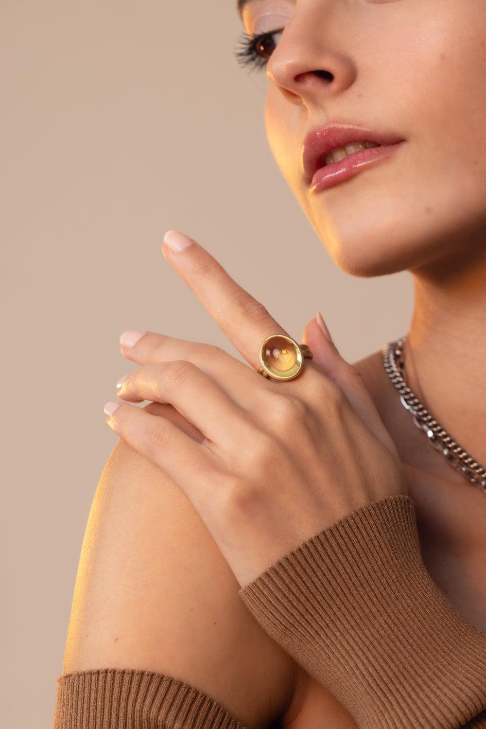 LEIGH MAXWELL-Puffed Cabochon Ring-YELLOW GOLD
